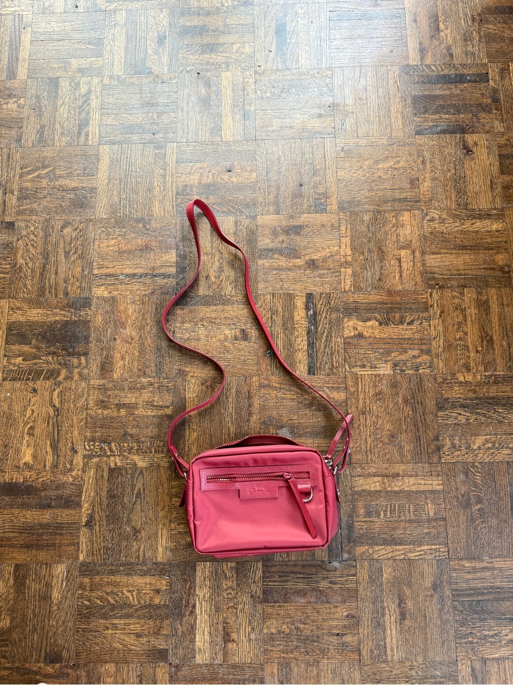 Longchamp Red Crossbody with Front Zip Pocket